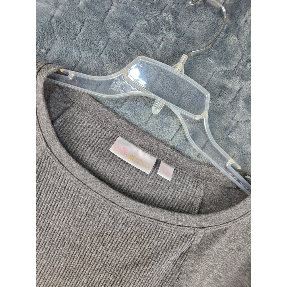 Belle by Kim Gravel Womens 1X Gray Waffle Knit Long Sleeve Top A452140